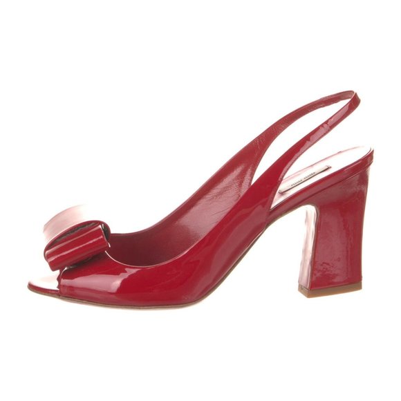NEW MIU MIU RED BOW PATENT LEATHER SLINGBACK SANDALS HEELS 38.5 REDUCED PRICE - Picture 2 of 9